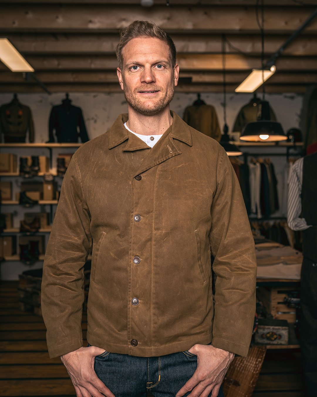 N4 Deck Jacket Waxed Pike Brothers — vintage jacket, front view