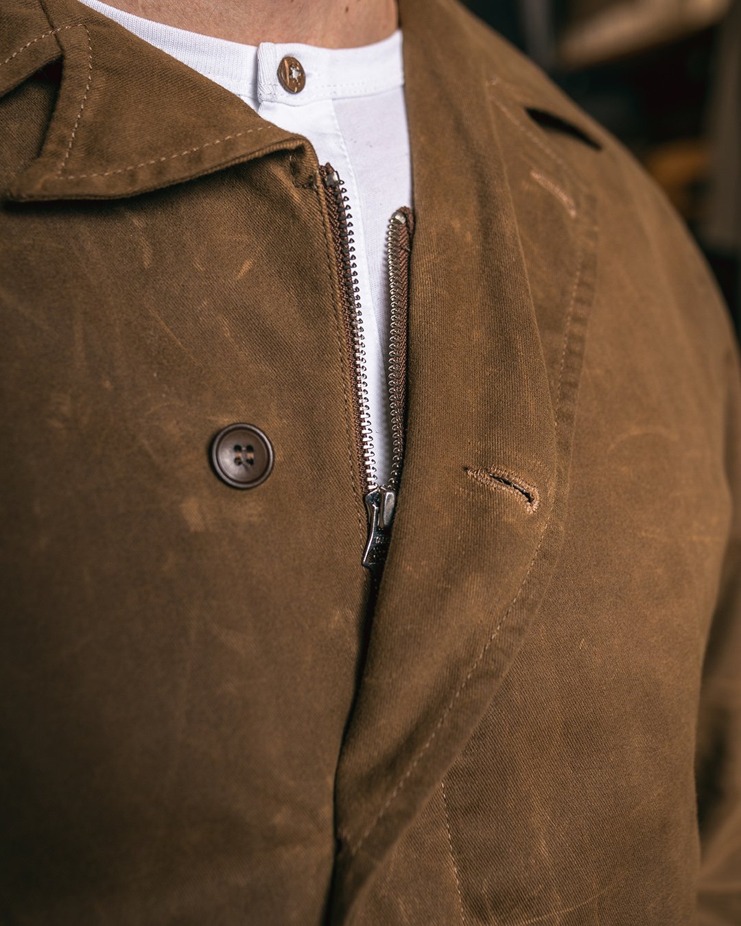 N4 Deck Jacket Waxed Pike Brothers — vintage jacket, collar detail
