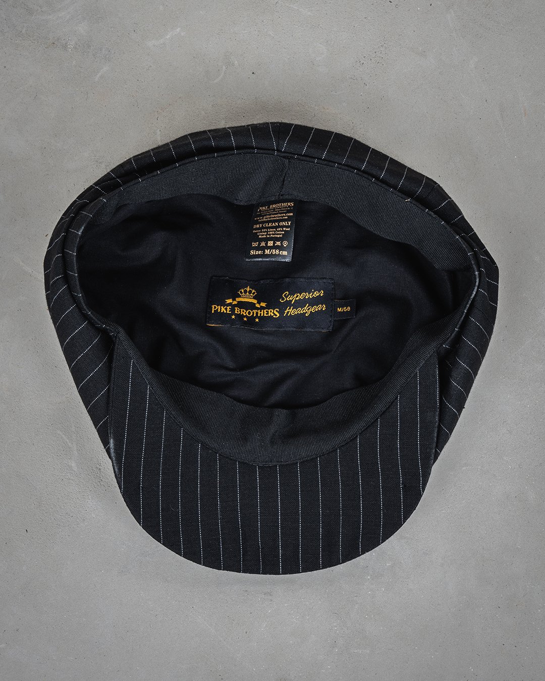 Newsboy Cap Chicago Black Pike Brothers — casquette vintage, détail de la matière