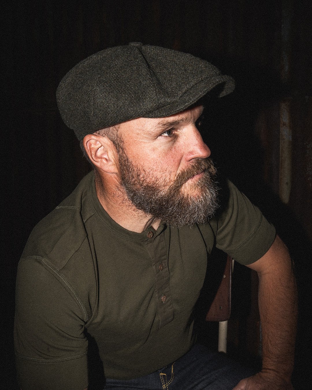 Newsboy Cap Dewar Green Pike Brothers — vintage cap, front view