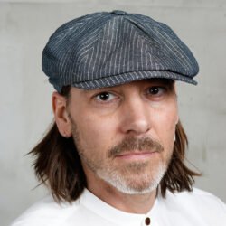 Newsboy Cap Grey Striped Pike Brothers — casquette vintage, vue de face