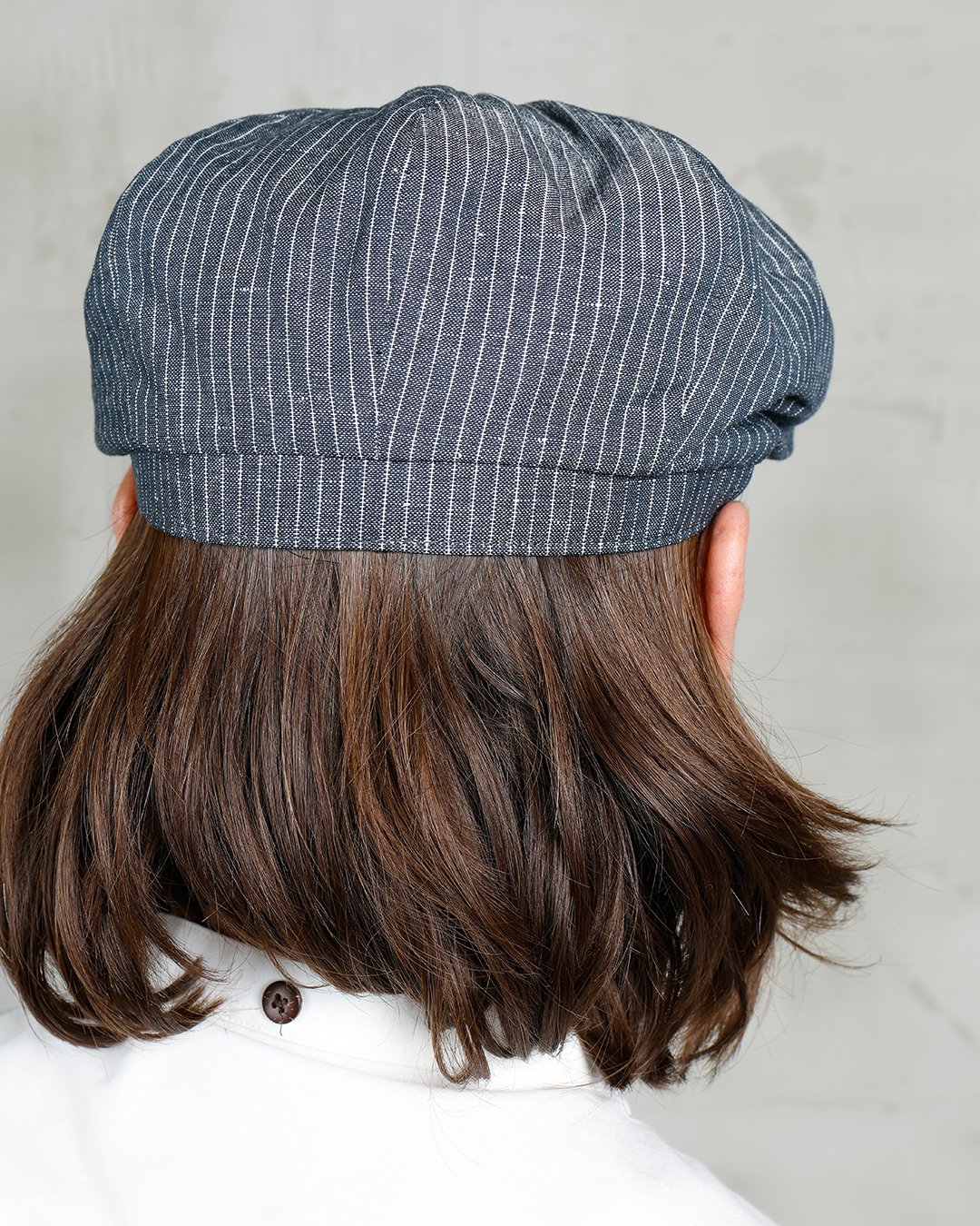 Newsboy Cap Grey Striped Pike Brothers — vintage cap, back view