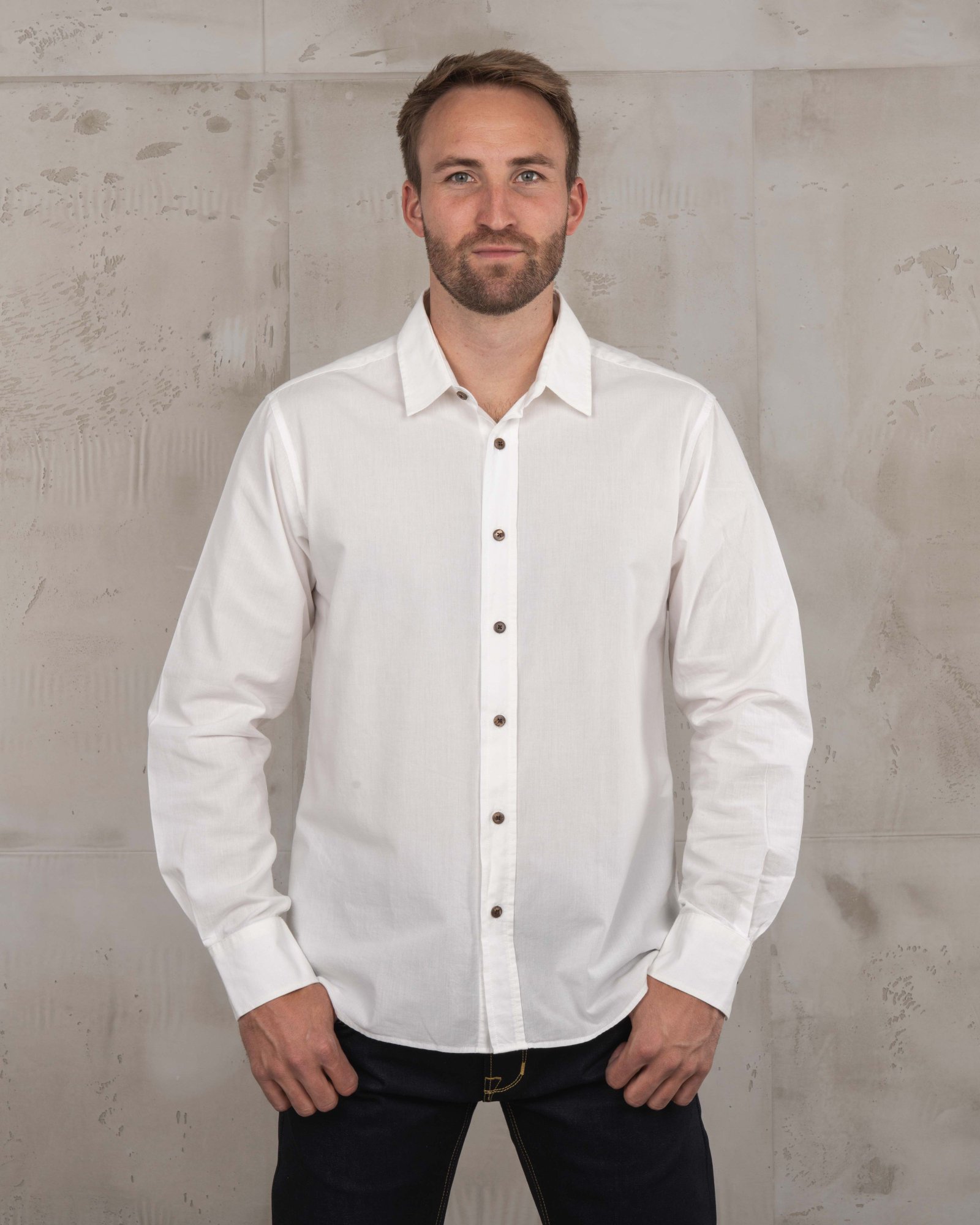 Oxford Shirt White Chambray Pike Brothers — chemise vintage, vue de face