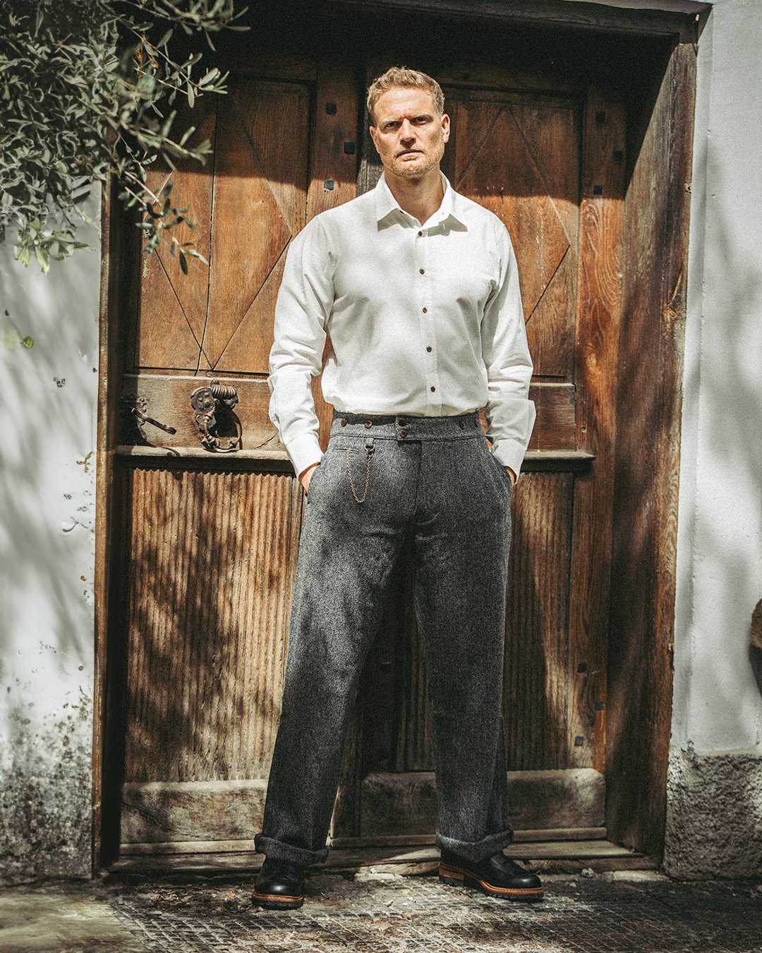 Oxford Shirt White Chambray Pike Brothers — chemise vintage, détail du col