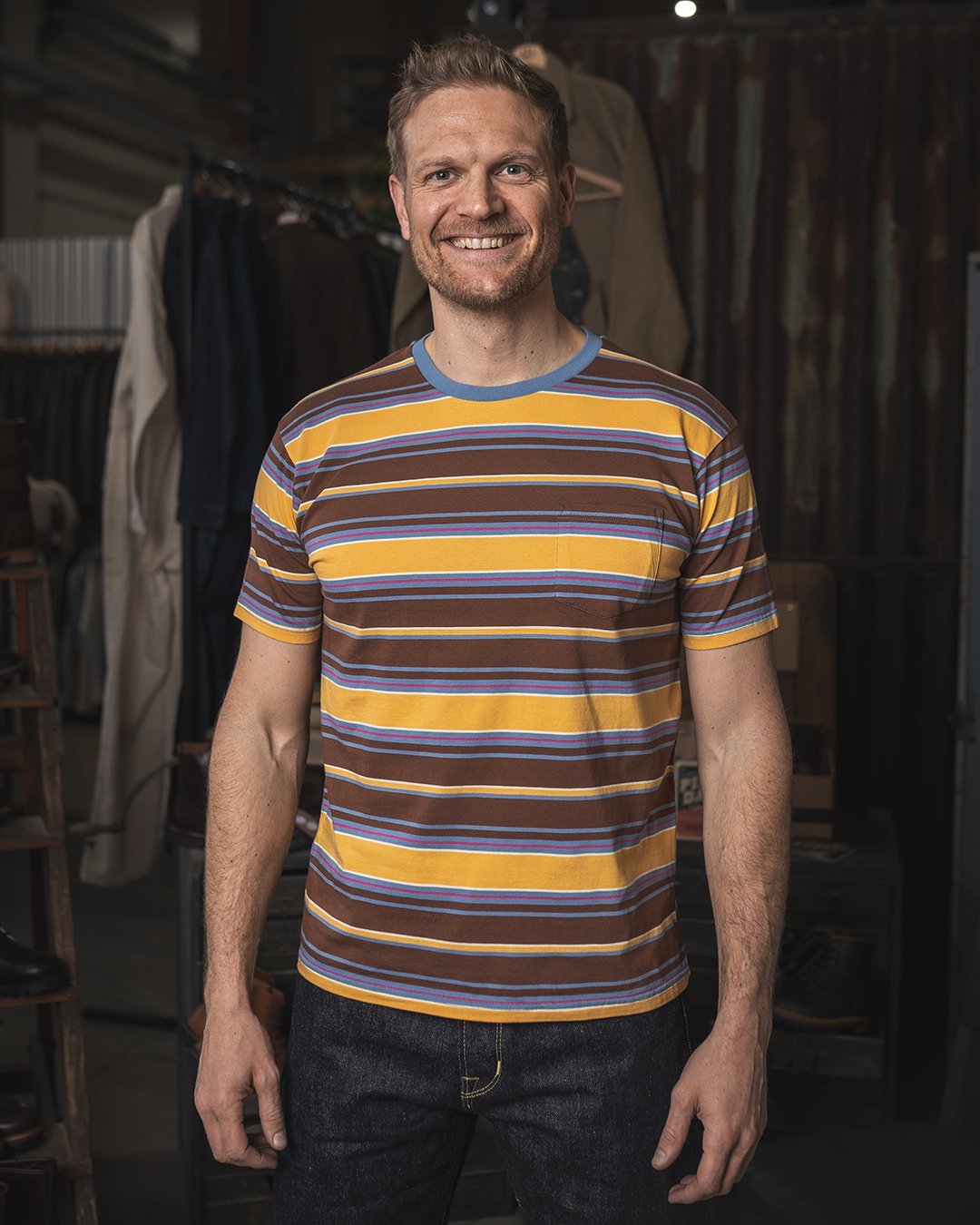 Pocket Tee Malibu Yellow Pike Brothers — vintage t-shirt, front view