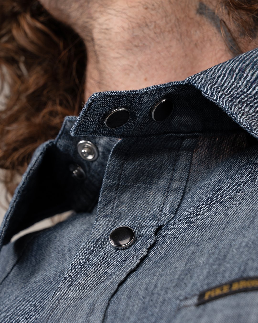 Rider Shirt Huaba Blue Pike Brothers — vintage shirt, worn in context