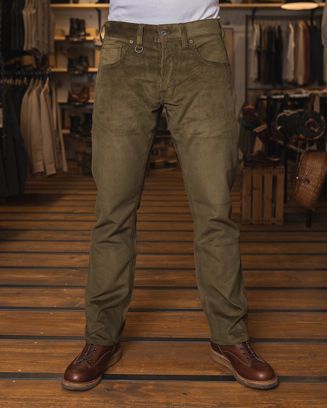Roamer Pant Olive Cord Pike Brothers — vintage pants, front view