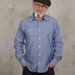 Roamer Shirt Blue Chambray Pike Brothers — vintage shirt, front view
