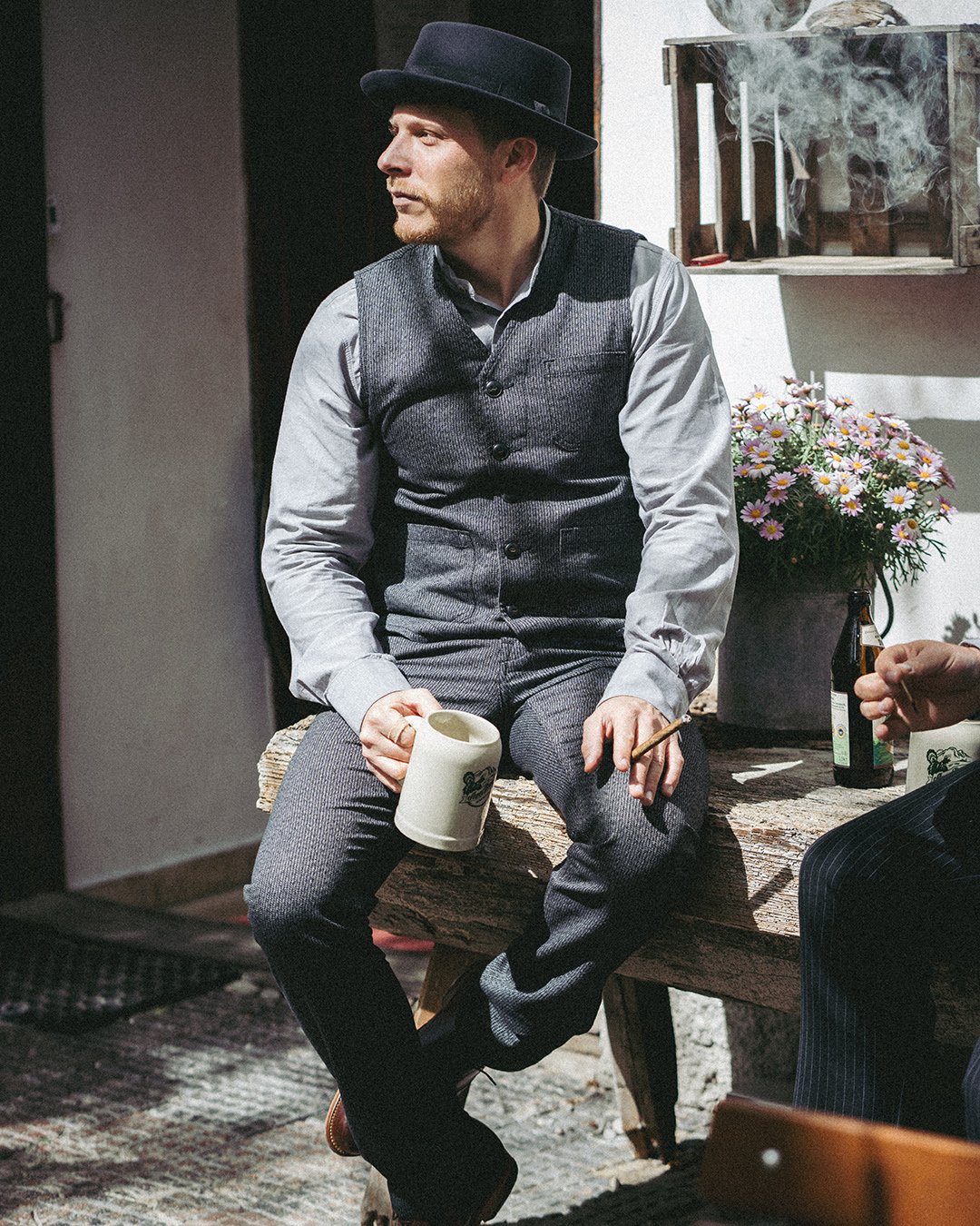 Roamer Vest French Asphalt Pike Brothers — vintage vest, side view