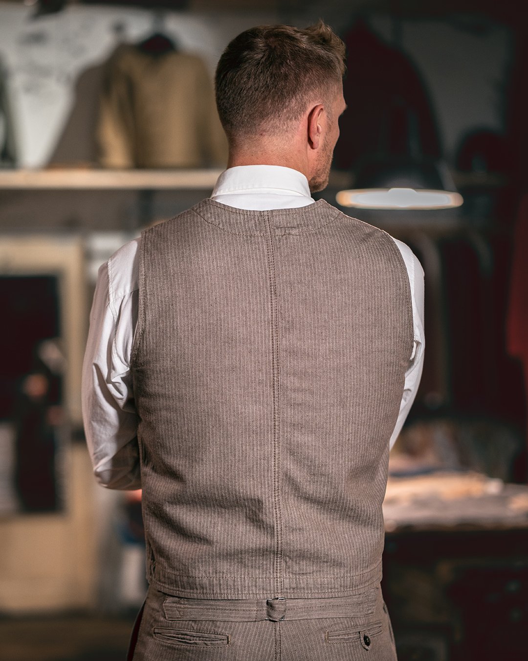 Roamer Vest Hbt Brown Pike Brothers — gilet vintage, vue de dos