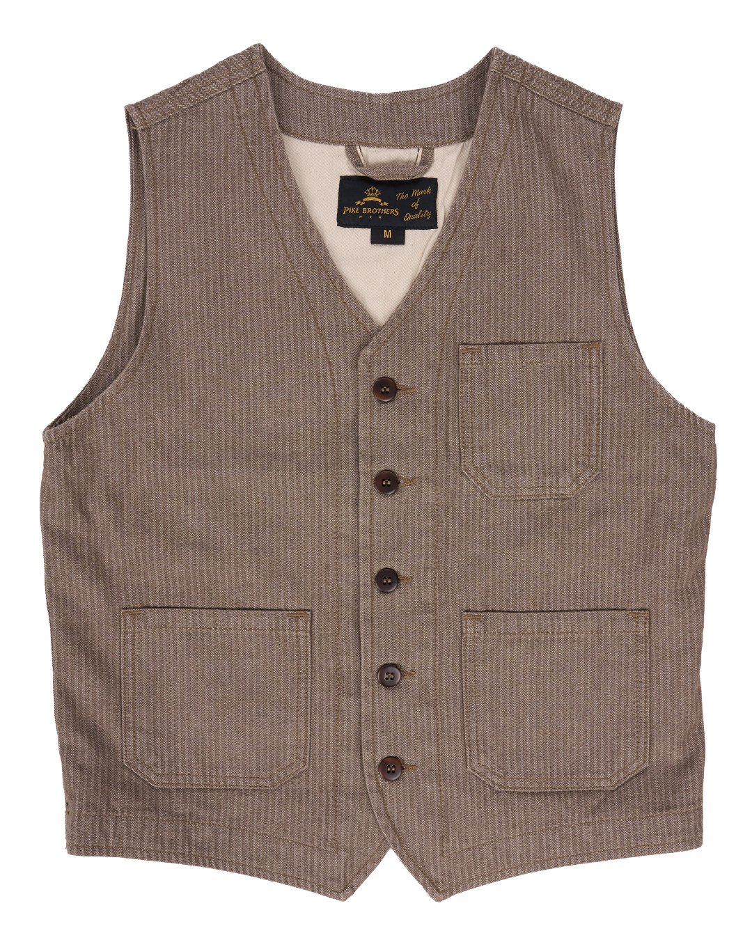 Roamer Vest Hbt Brown Pike Brothers — gilet vintage, détail de la matière