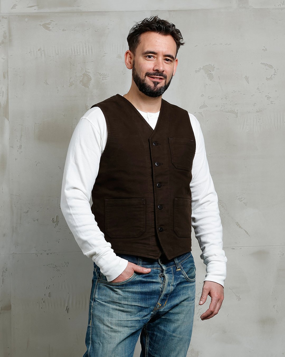 Roamer Vest Moleskin Soil Pike Brothers — vintage vest, front view