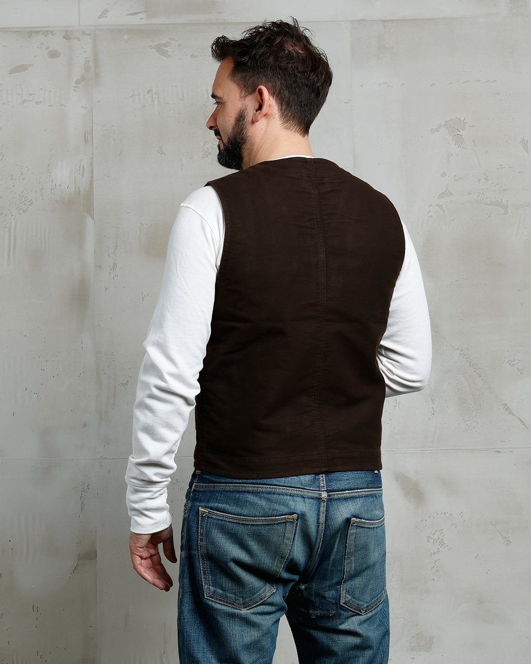 Roamer Vest Moleskin Soil Pike Brothers — vintage vest, back view