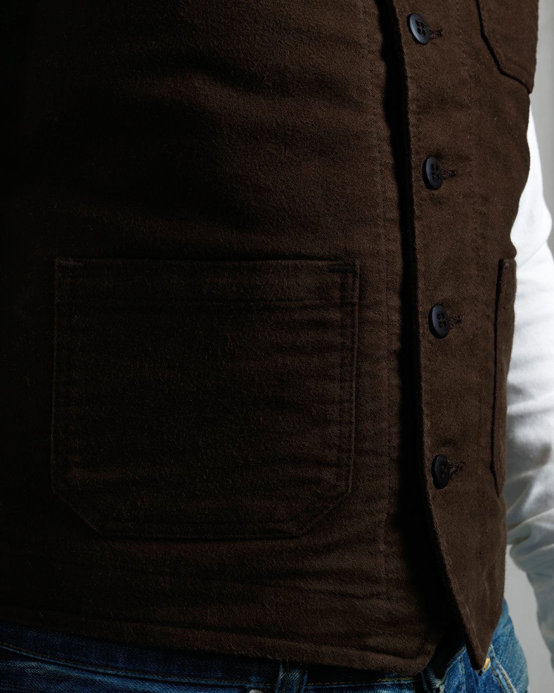 Roamer Vest Moleskin Soil Pike Brothers — vintage vest, stitching detail