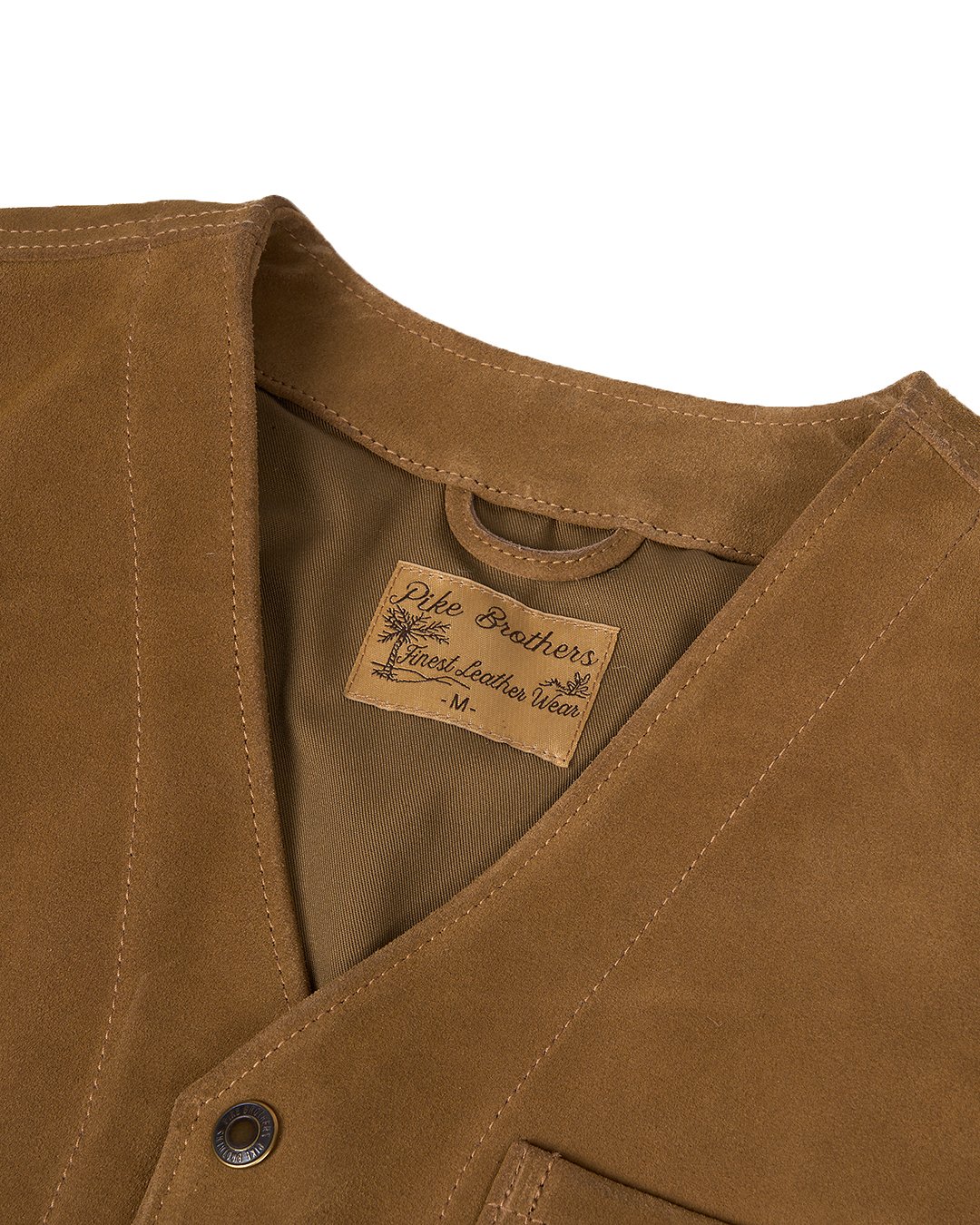 Roamer Vest Mulholland Brown Pike Brothers — gilet vintage, détail des finitions