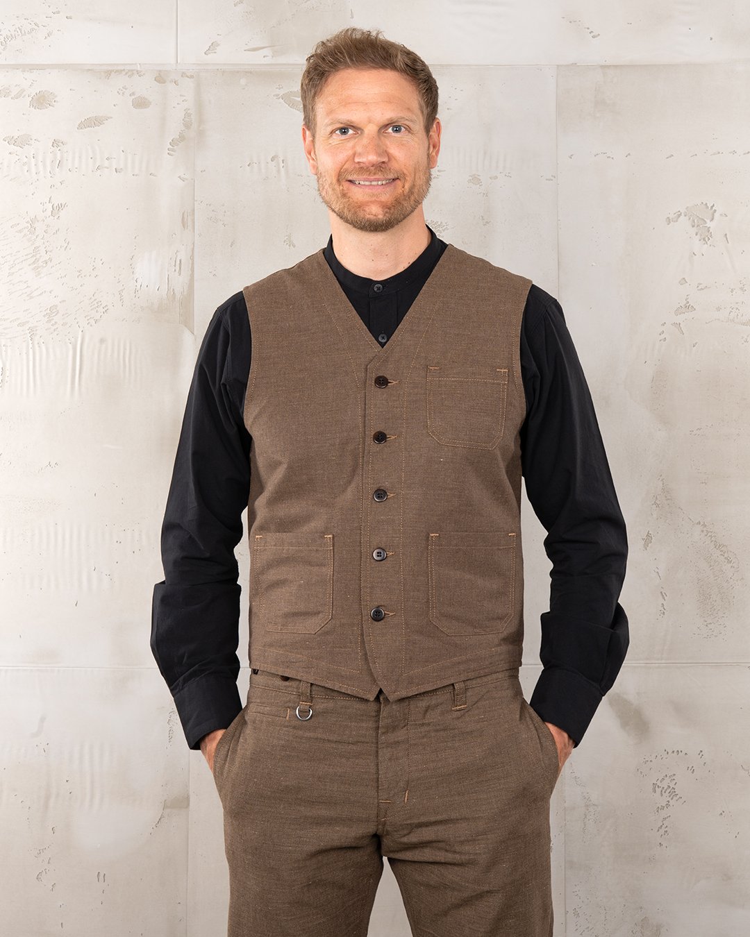 Roamer Vest Raymond Brown Pike Brothers — gilet vintage, vue de face