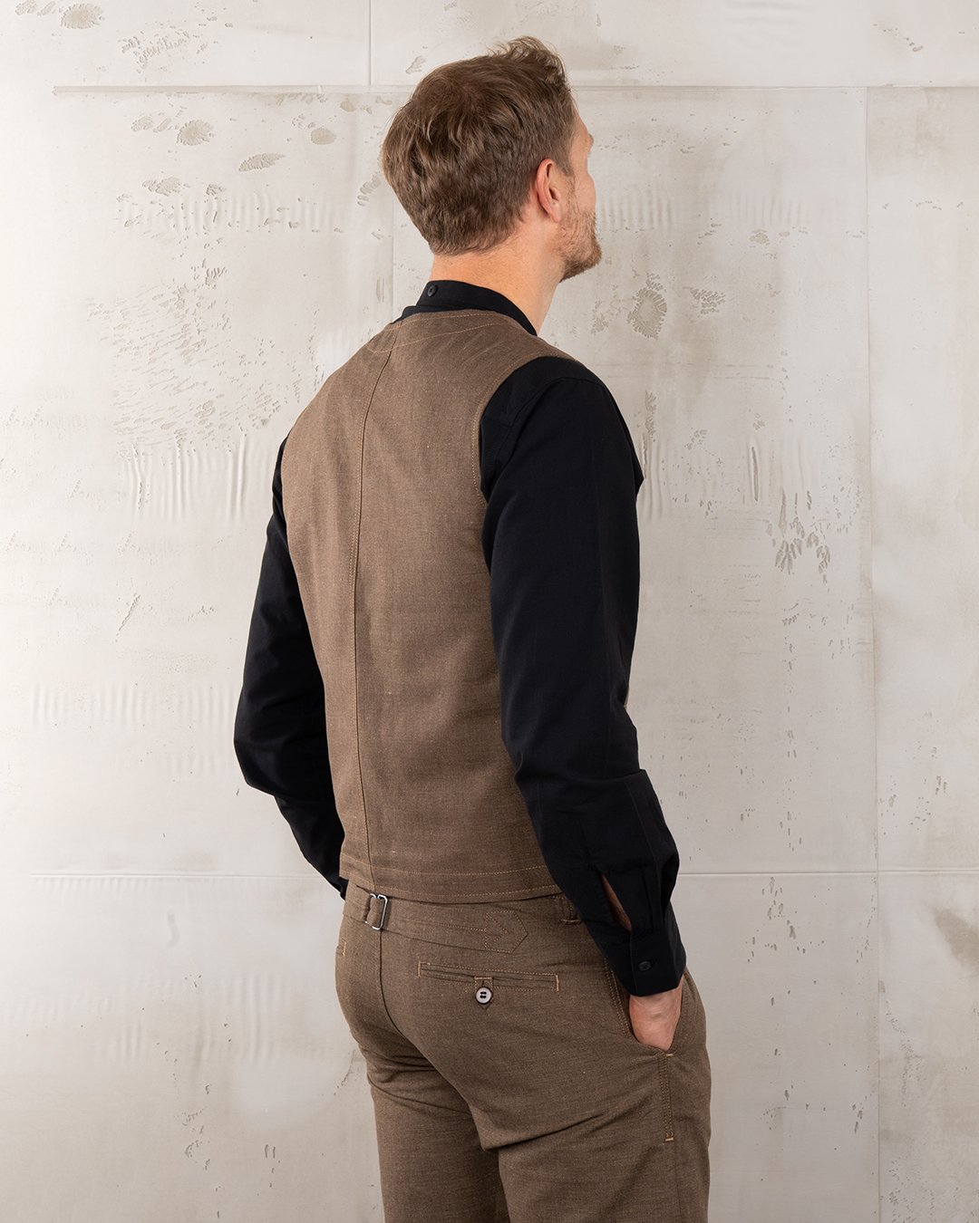 Roamer Vest Raymond Brown Pike Brothers — gilet vintage, détail de la matière