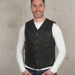 Roamer Vest Waxed Olive Pike Brothers — gilet vintage, vue de face