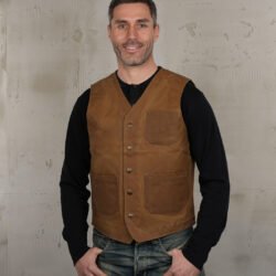 Roamer Vest Waxed Tan Pike Brothers — gilet vintage, vue de face