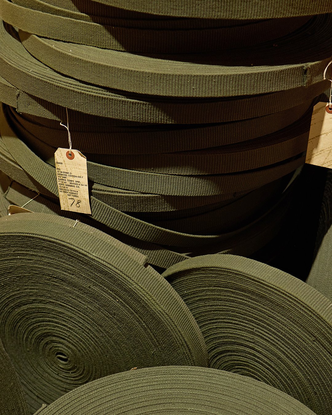 Service Belt Olive Pike Brothers — ceinture vintage, vue de dessus