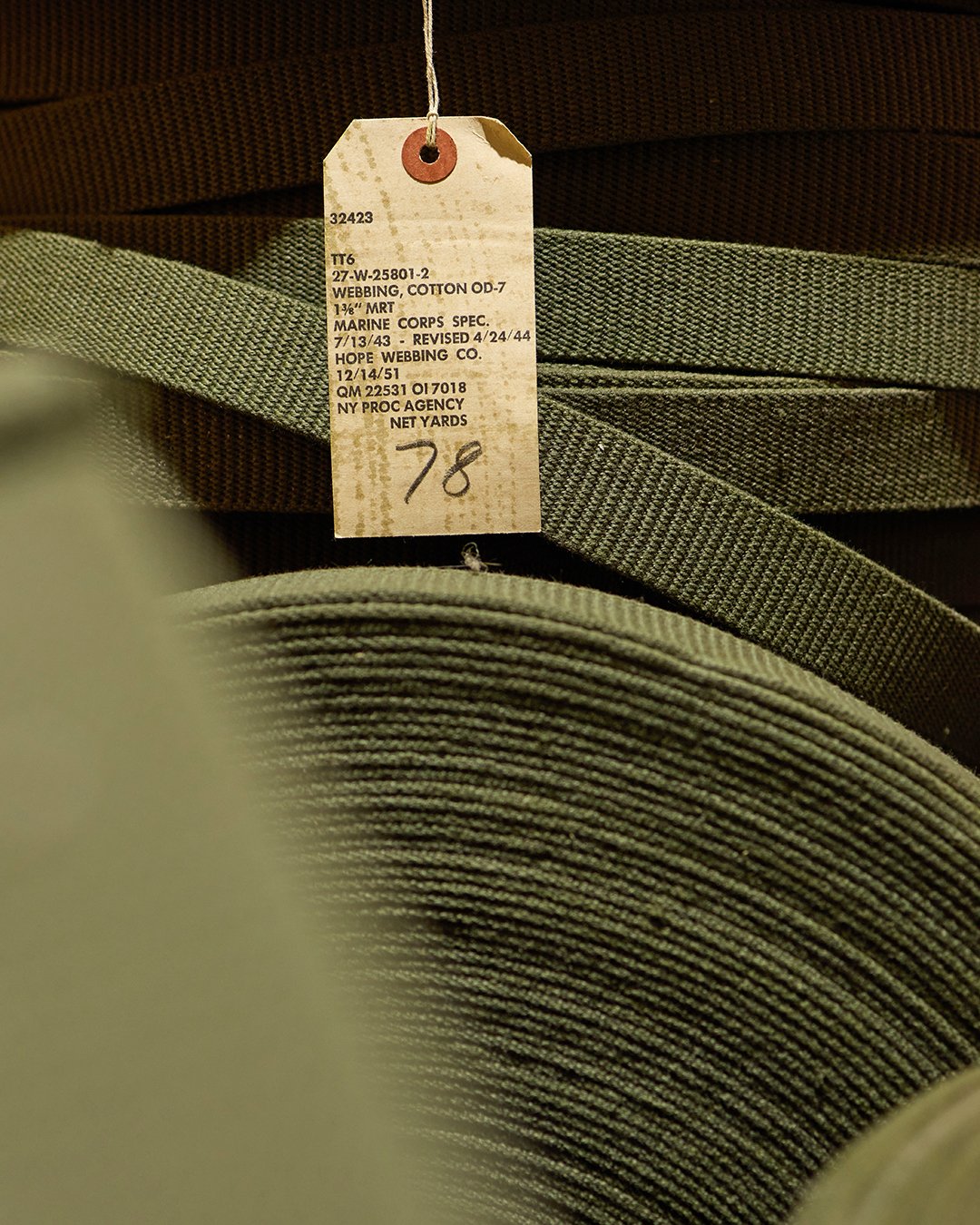 Service Belt Olive Pike Brothers — ceinture vintage, détail des finitions