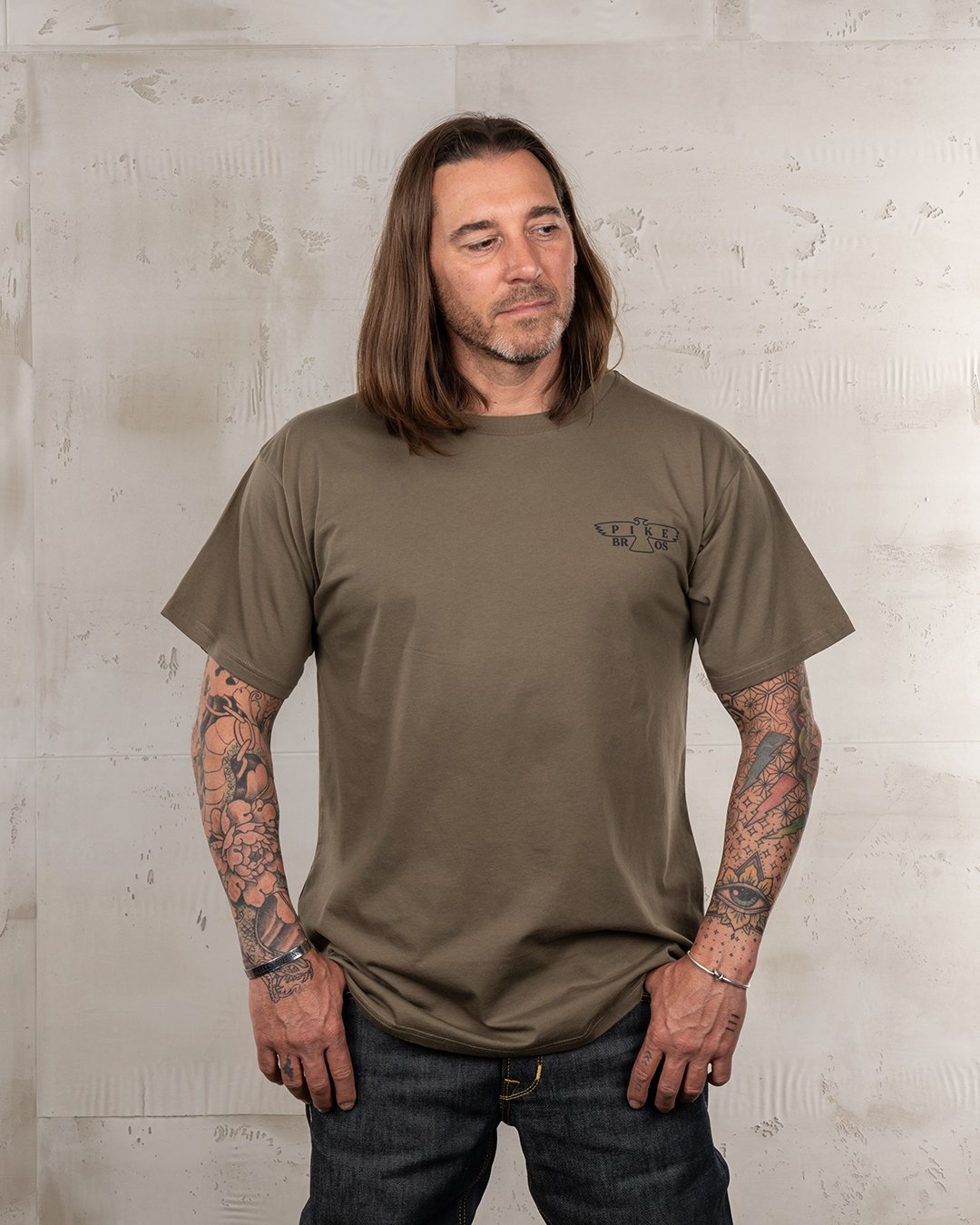 Sports Tee Eagle Olive Pike Brothers — t-shirt vintage, vue de face