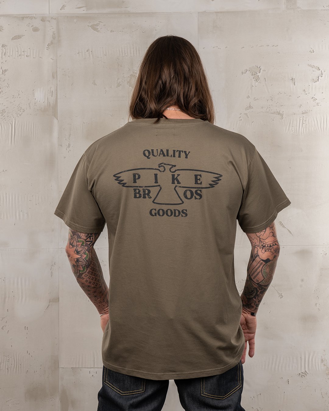 Sports Tee Eagle Olive Pike Brothers — t-shirt vintage, vue de dos