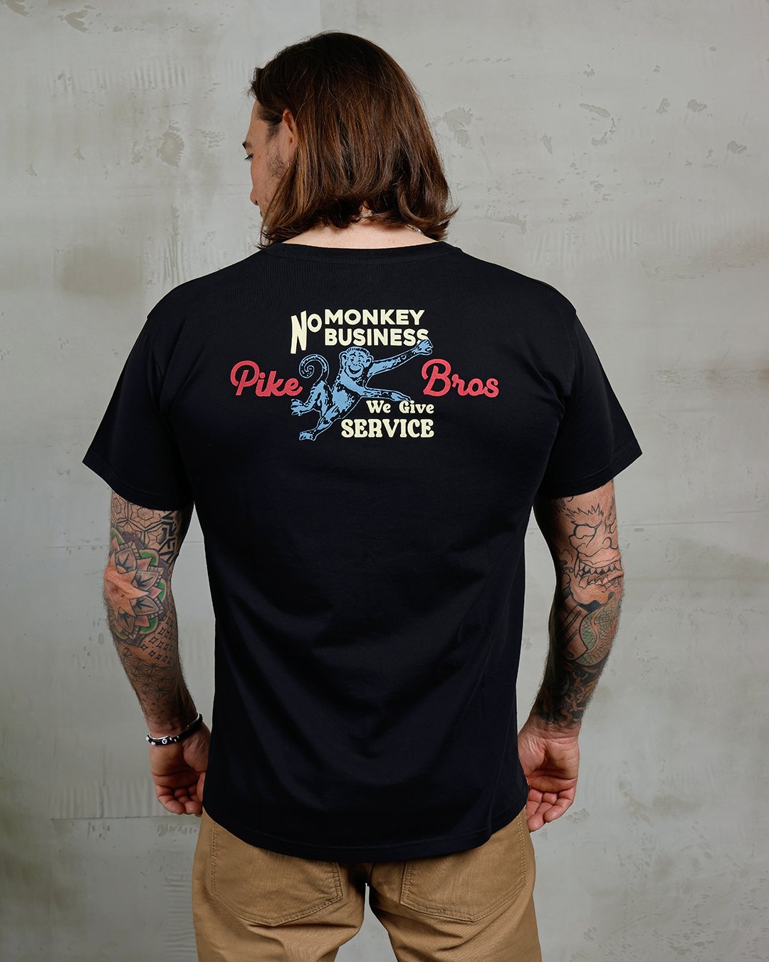 Sports Tee No Monkey Pike Brothers — t-shirt vintage, vue de dos