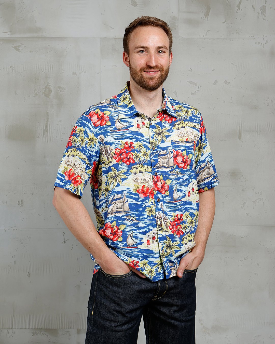 Surf Shirt Random Blue Pike Brothers — vintage shirt, front view