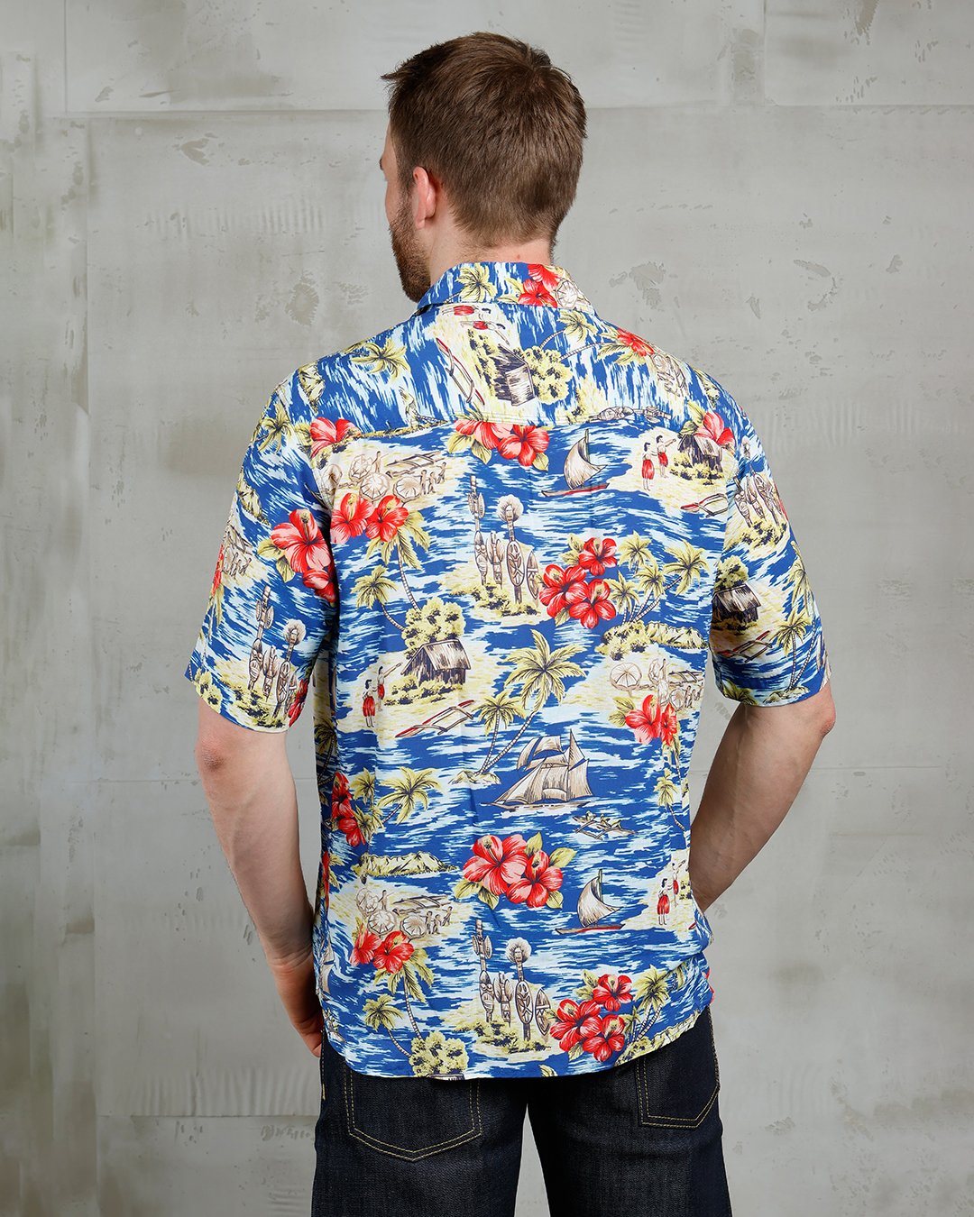 Surf Shirt Random Blue Pike Brothers — vintage shirt, back view