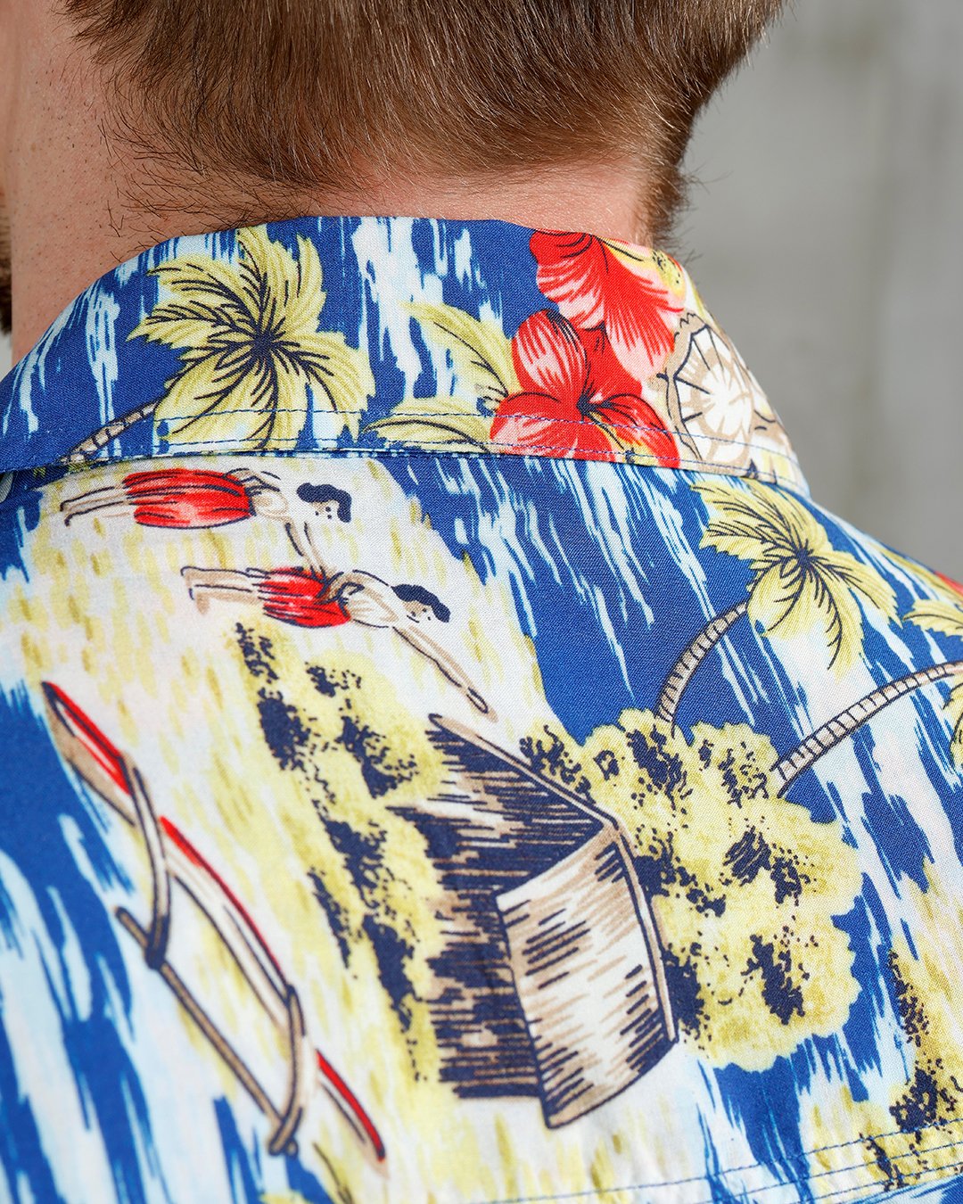 Surf Shirt Random Blue Pike Brothers — vintage shirt, fabric close-up
