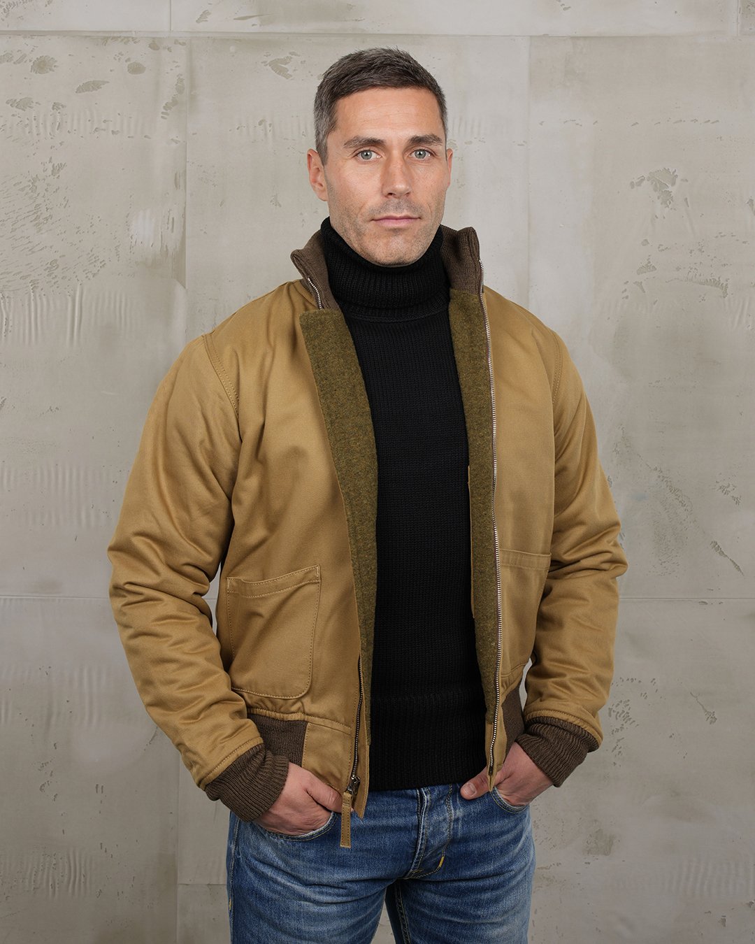 Tanker Jacket Khaki Pike Brothers — vintage jacket, front view