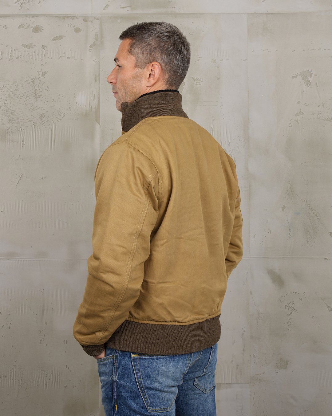 Tanker Jacket Khaki Pike Brothers — vintage jacket, fabric close-up