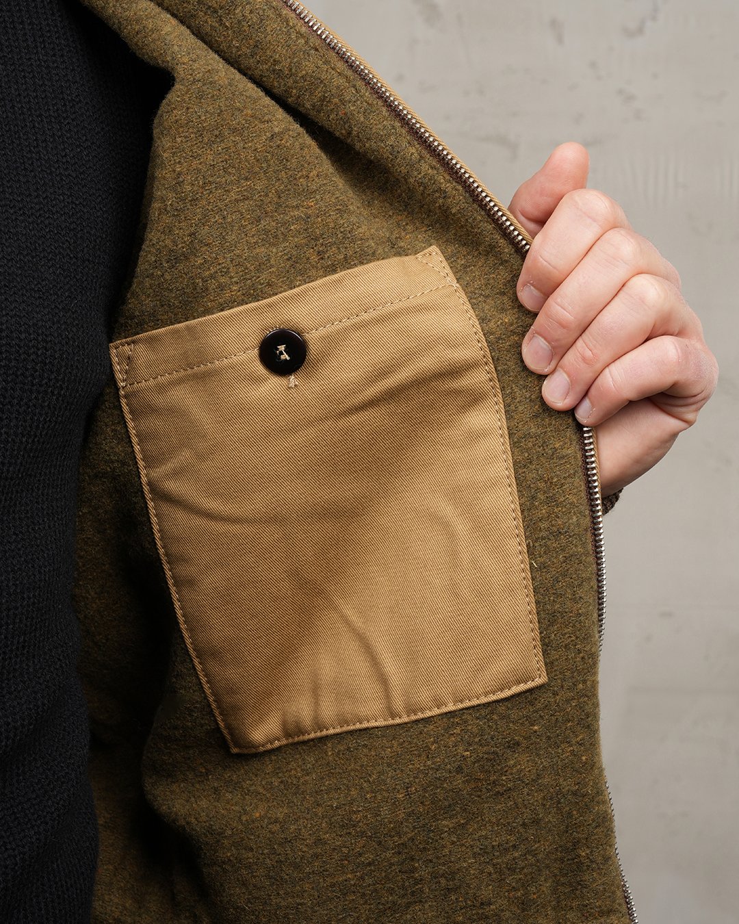Tanker Jacket Khaki Pike Brothers — vintage jacket, button detail
