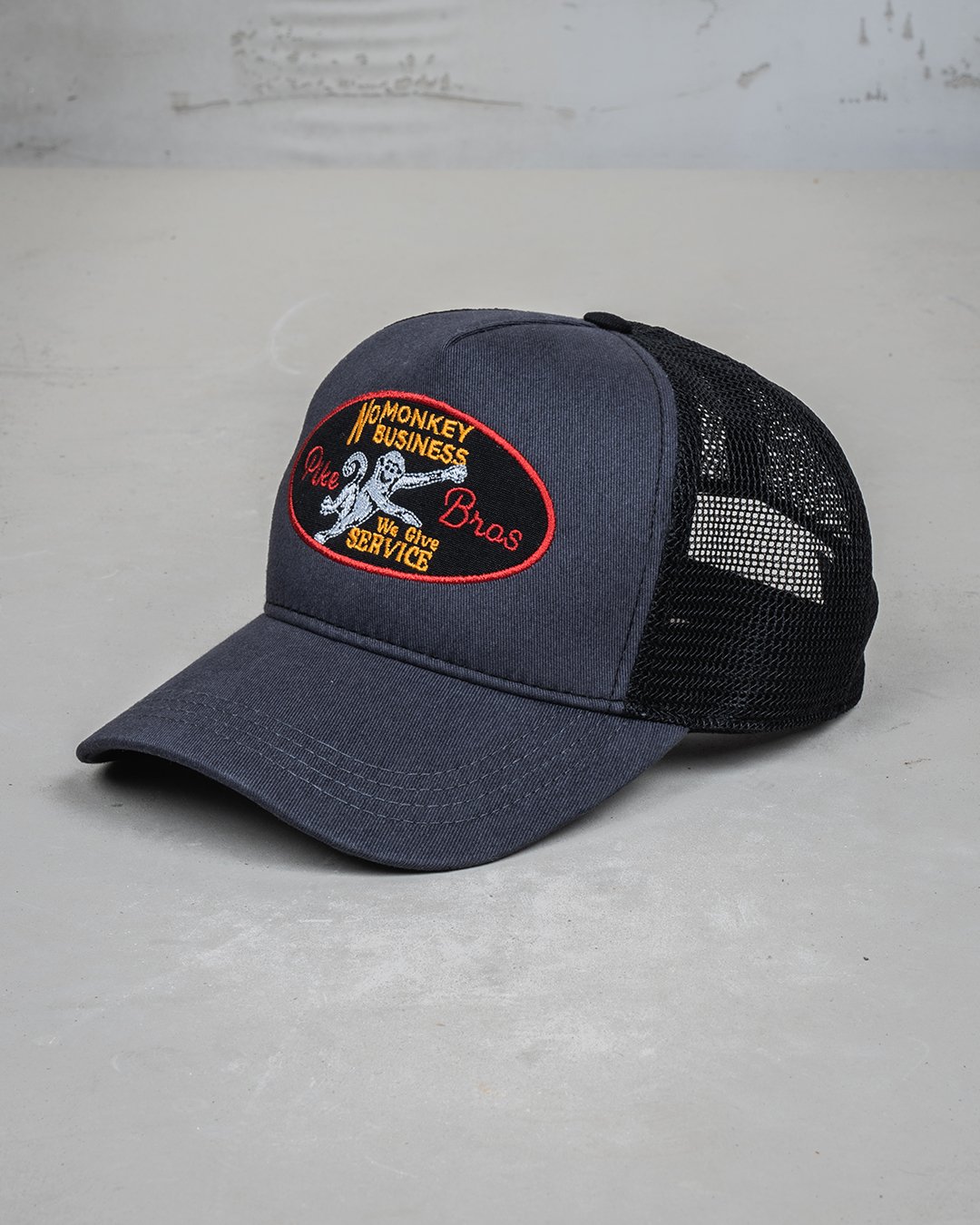 Trucker Cap No Monkey Pike Brothers — vintage cap, front view