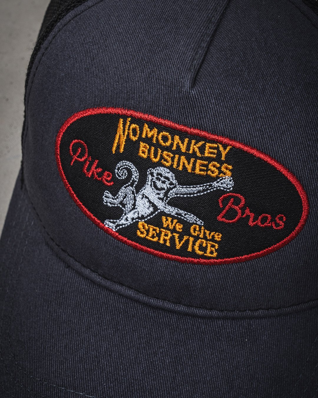 Trucker Cap No Monkey Pike Brothers — vintage cap, back view