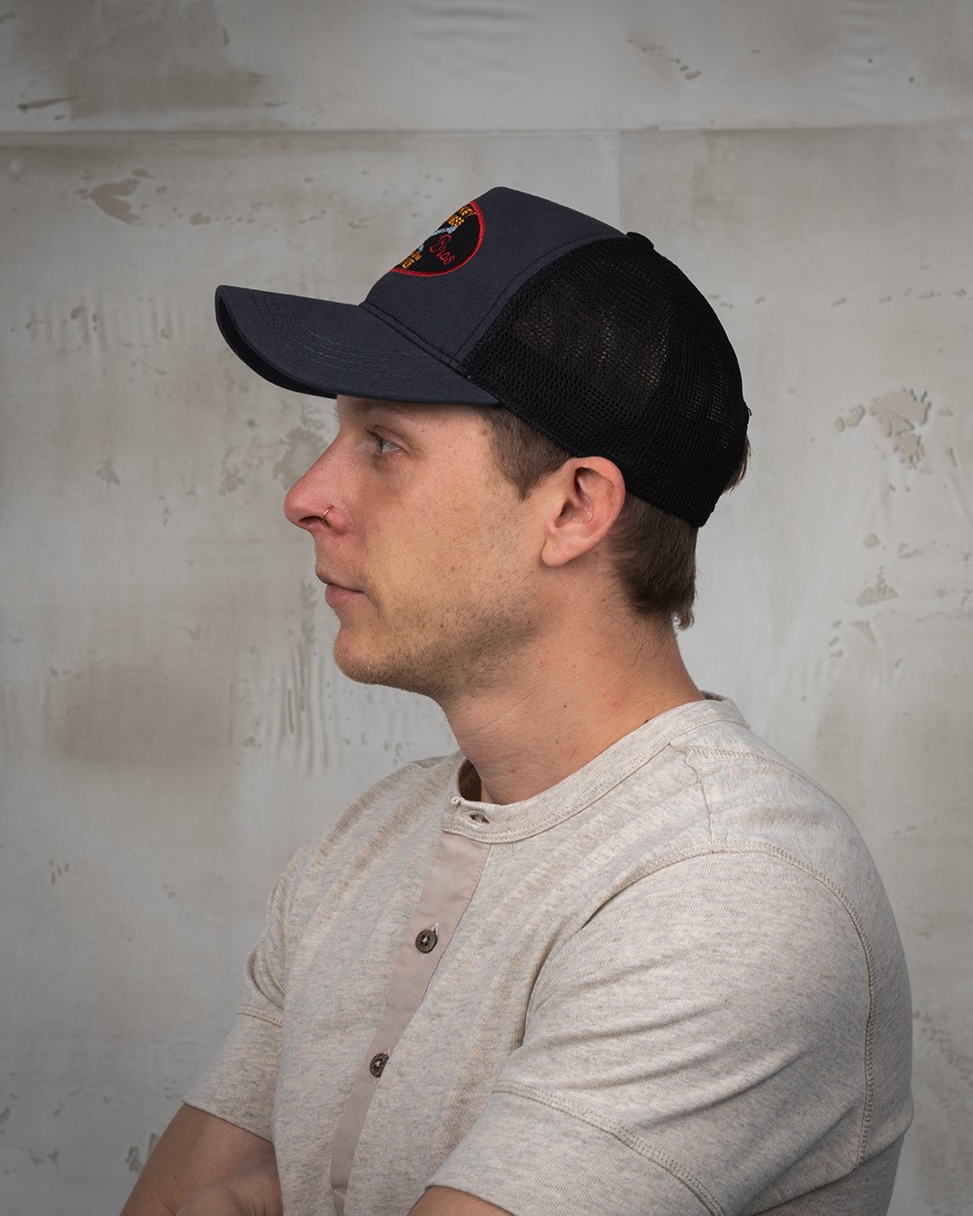 Trucker Cap No Monkey Pike Brothers — vintage cap, collar detail