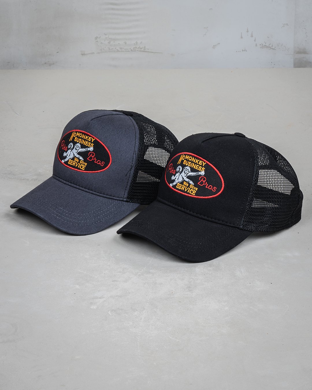 Trucker Cap No Monkey Pike Brothers — vintage cap, pocket detail