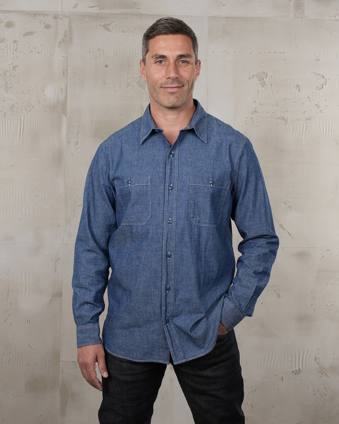 Usn Chambray Shirt Harbor Pike Brothers — chemise vintage, vue de face