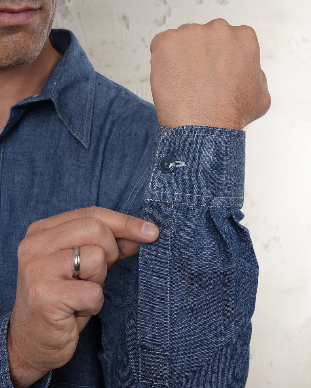 Usn Chambray Shirt Harbor Pike Brothers — chemise vintage, vue de côté