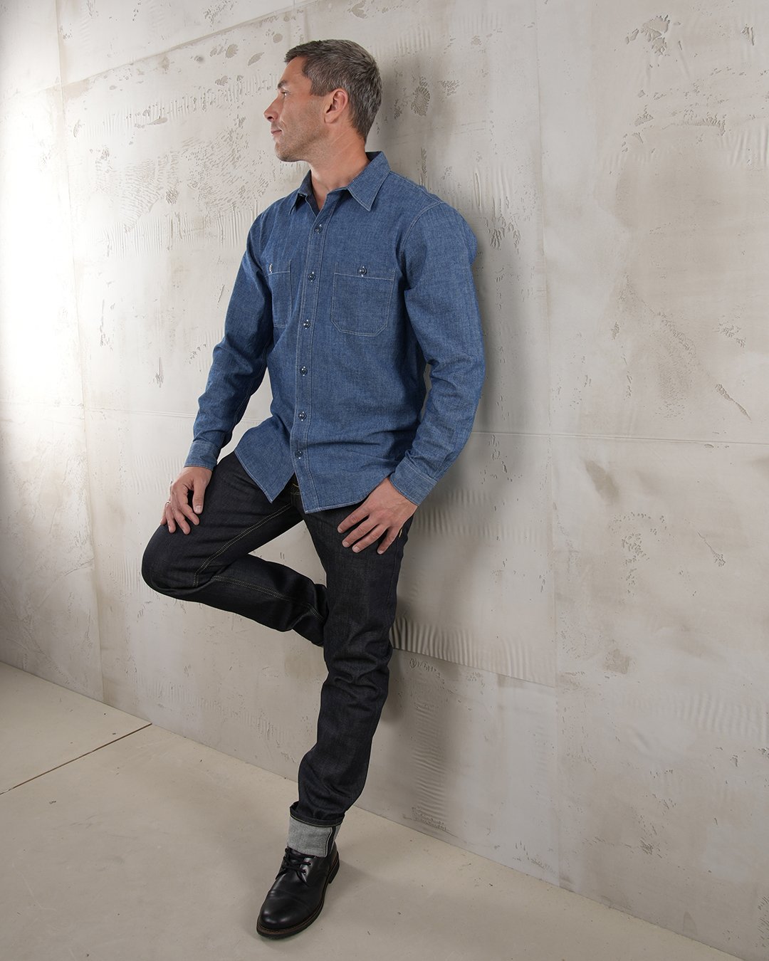 Usn Chambray Shirt Harbor Pike Brothers — chemise vintage, détail du col