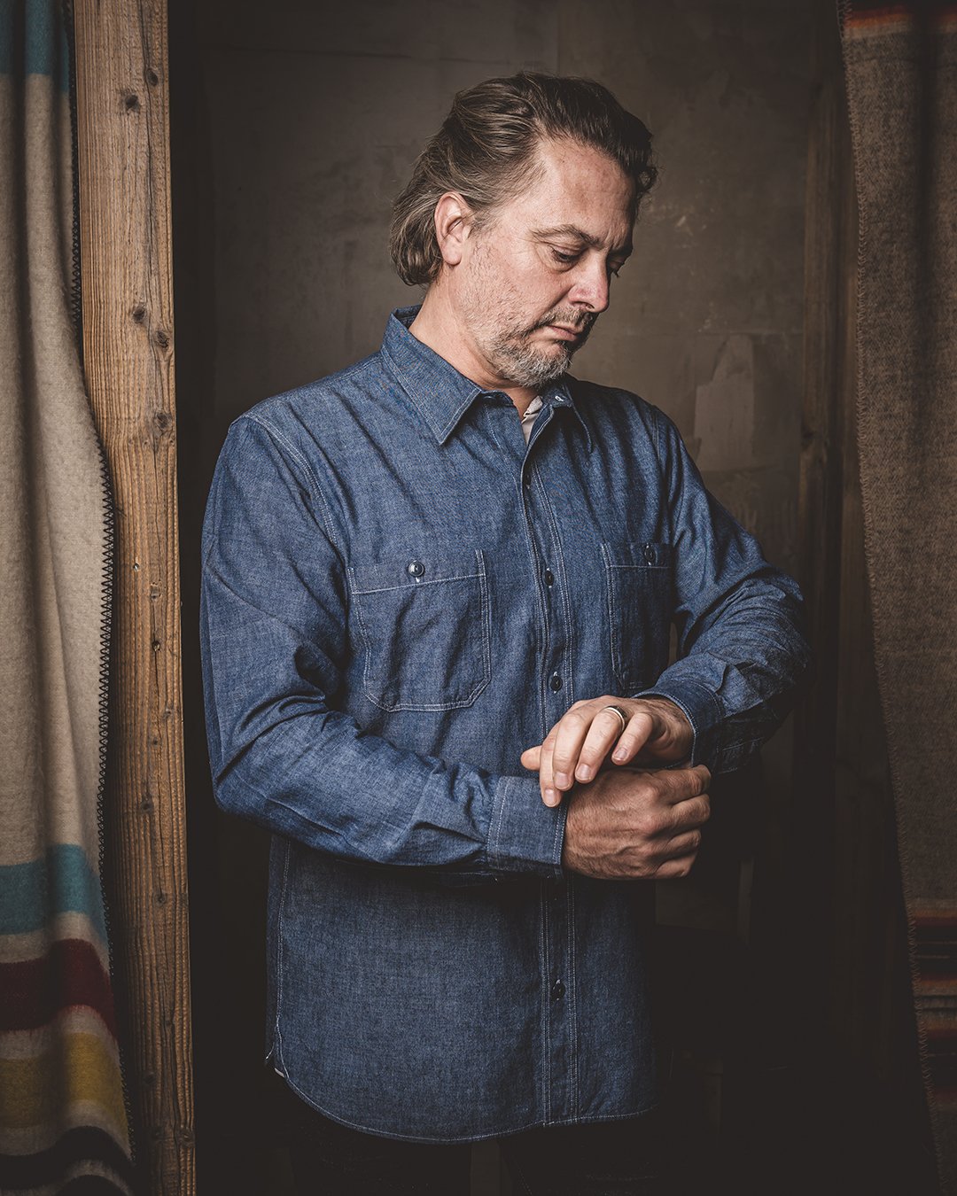 Usn Chambray Shirt Harbor Pike Brothers — chemise vintage, détail des boutons