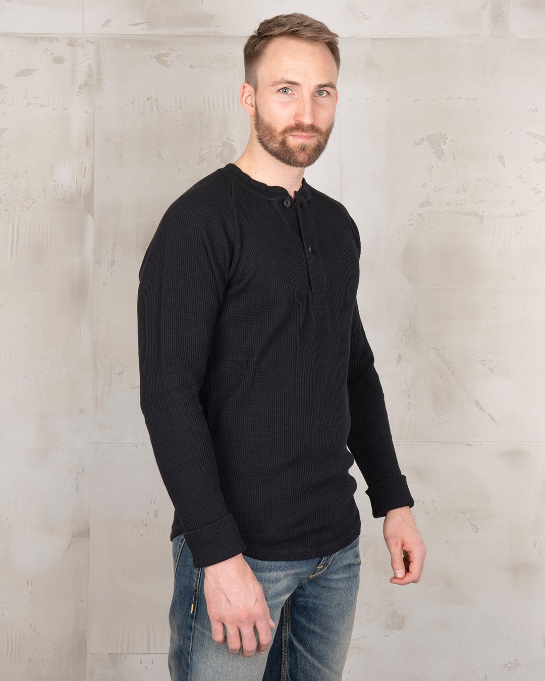 Waffle Shirt Black Pike Brothers — vintage shirt, front view