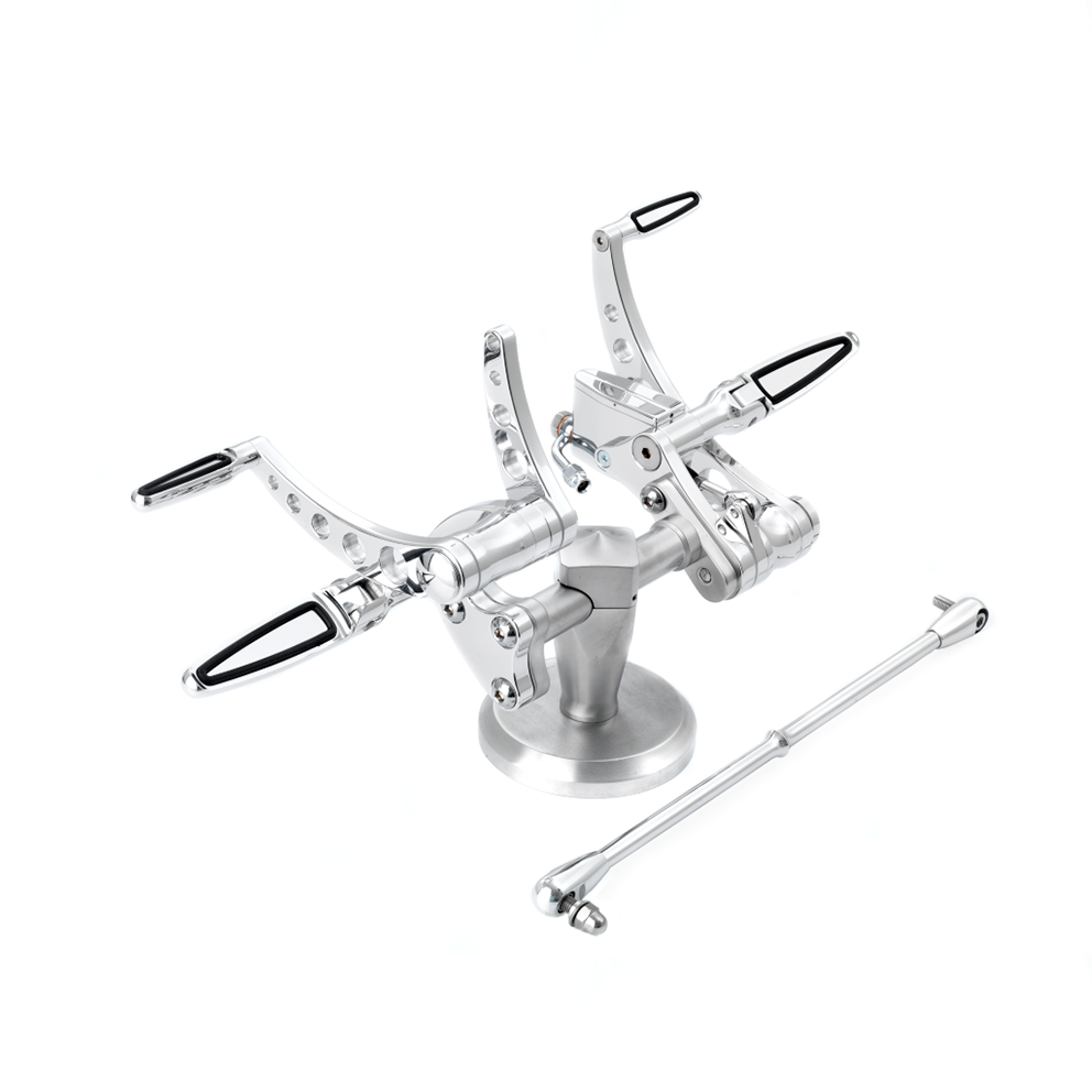 Commande KustomTech Harley FXST poli Commande au pied KustomTech poli métal usiné dans la masse vue arrière de la pièce pour projet café racer